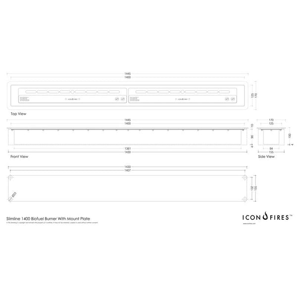 Icon Slimline Queimador de Bioetanol - 140 cm