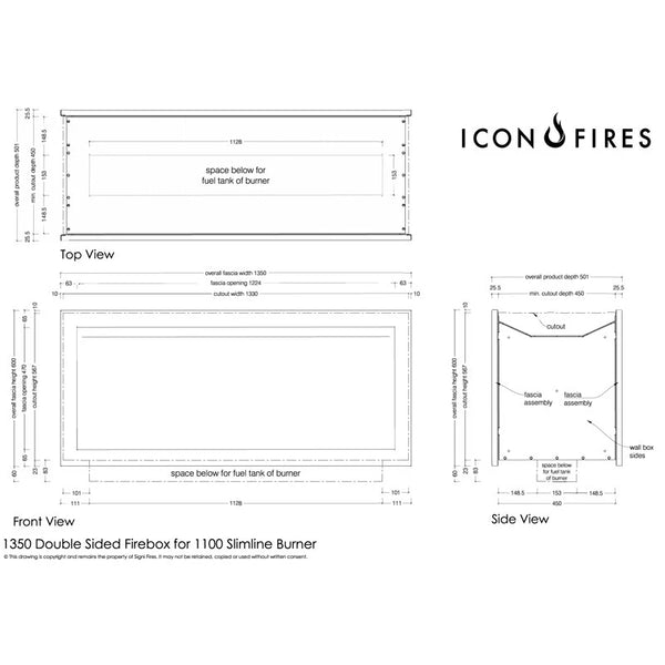 Icon Slimline Firebox SFBDS1350 - Preto