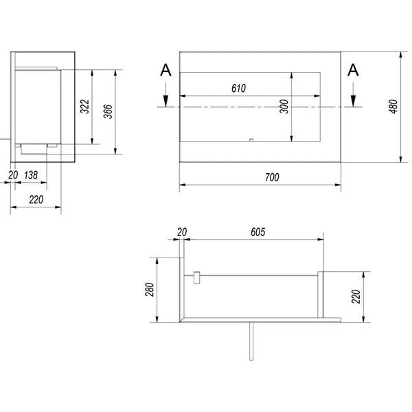 Corner Bio Fireplace 70 cm (Left)