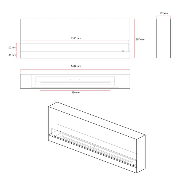 140 cm Built-in See-through Bio Fireplace