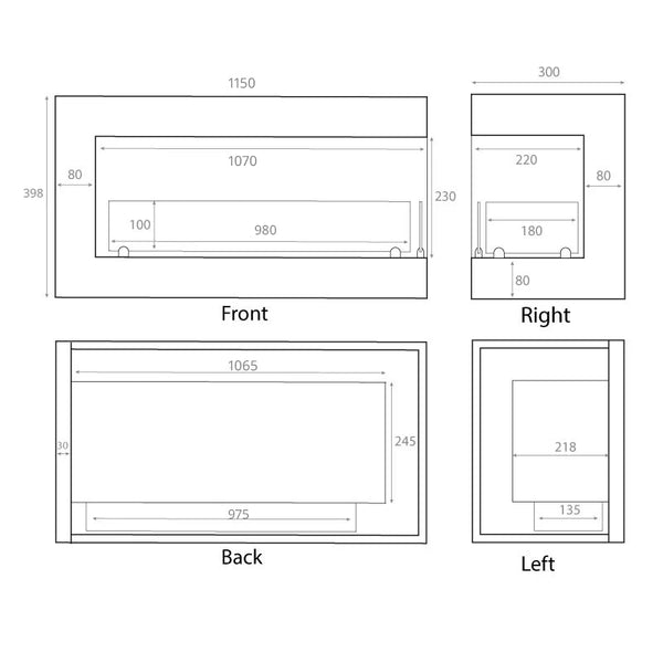 Corner Fireplace 115 cm - Right