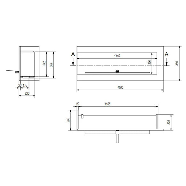 Corner Bio Fireplace 120 cm (Left)