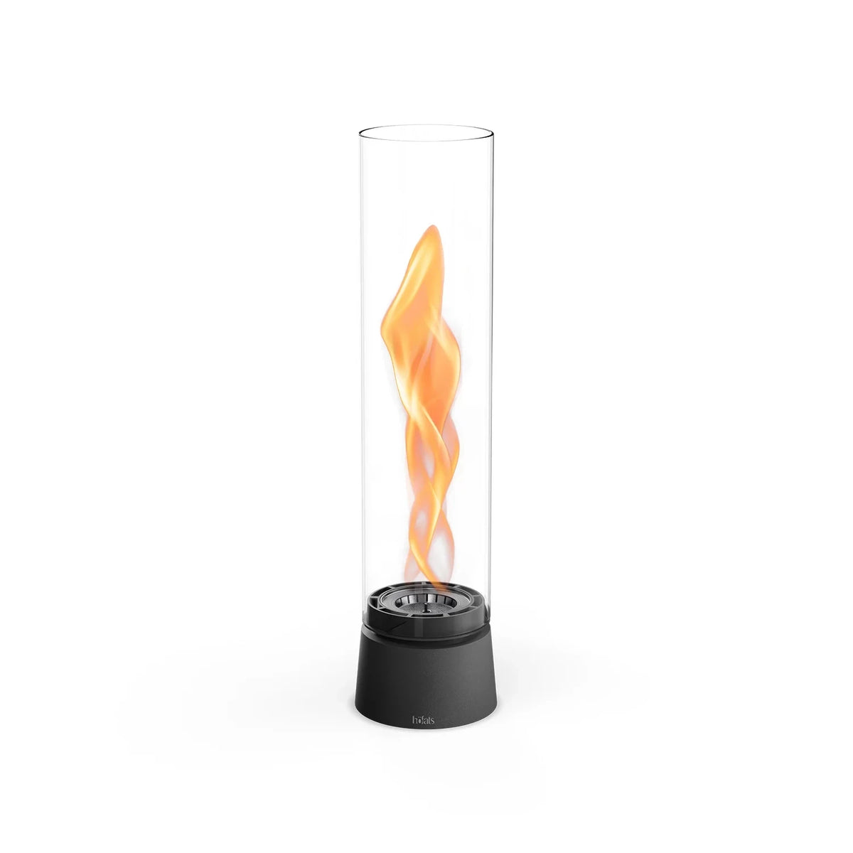 Höfats SPIN Air 900 matte black tabletop fireplace with high cylindrical glass and rotating flame