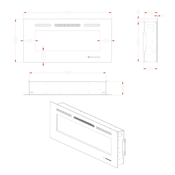 Titanite Built-In Electric Fireplace - 91 cm