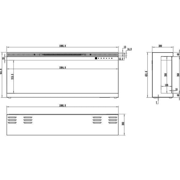 Unique 107 cm - Three-sided Electric Fireplace
