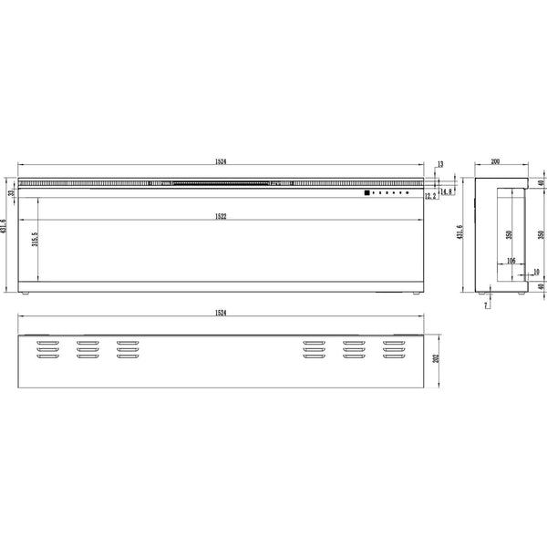 Unique 166 cm - Three-sided Electric Fireplace