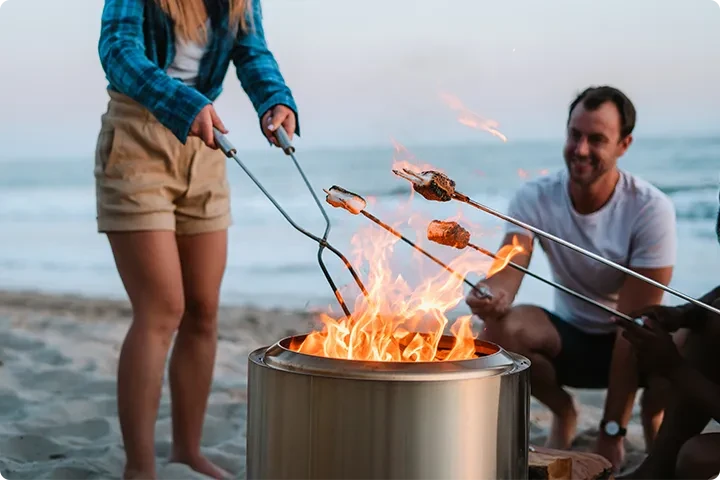 Skewers, pots and pans for outdoor cooking