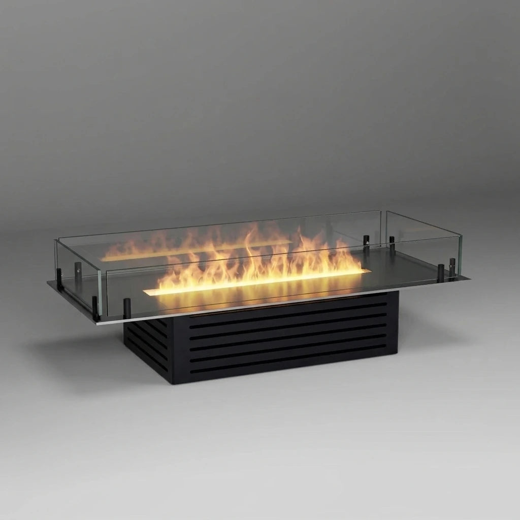 Foco Myst Pro 900 water vapour fireplace with stainless steel top plate and water vapour flames