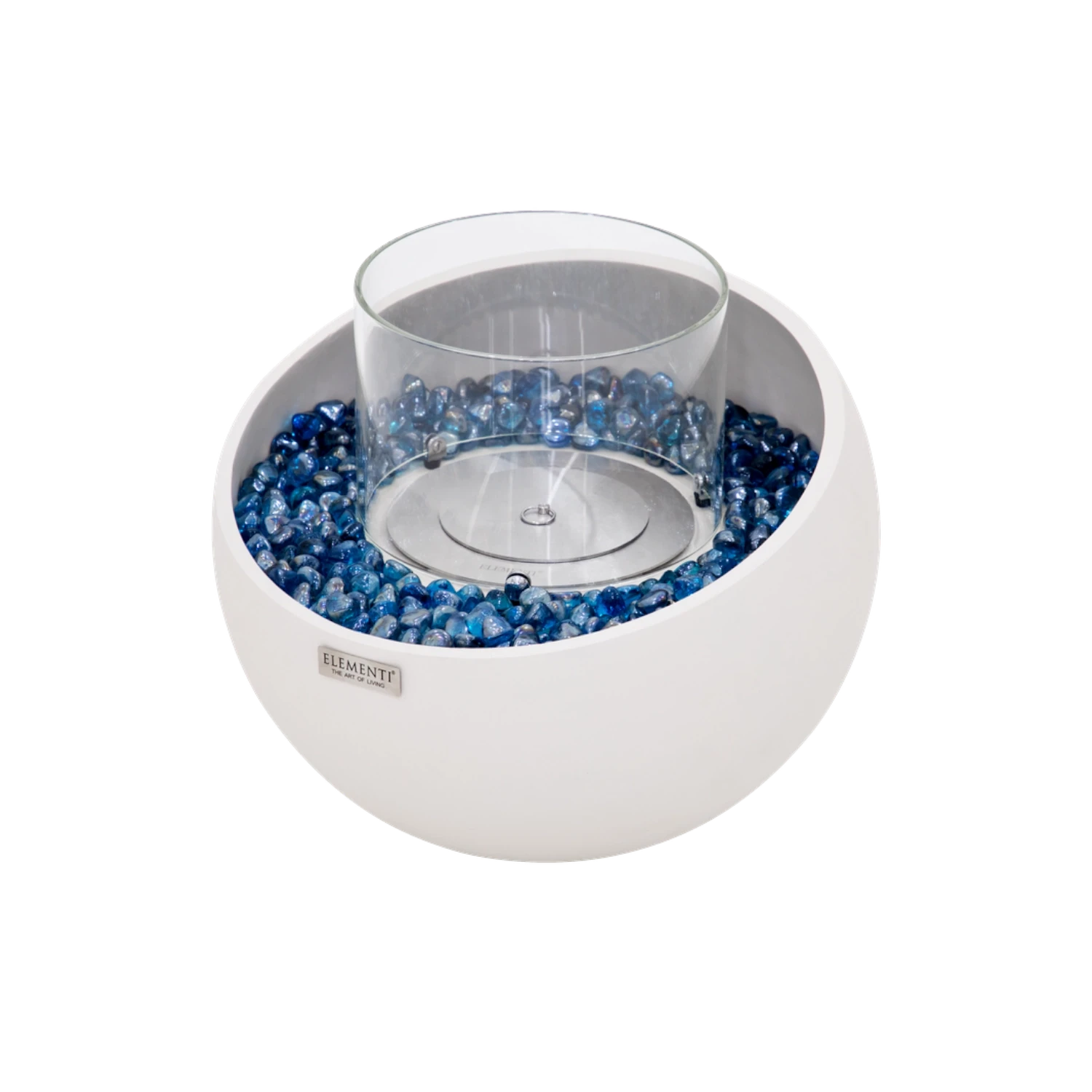 FIRENZE bioethanol fireplace – small round model in white fiber concrete with glass insert
