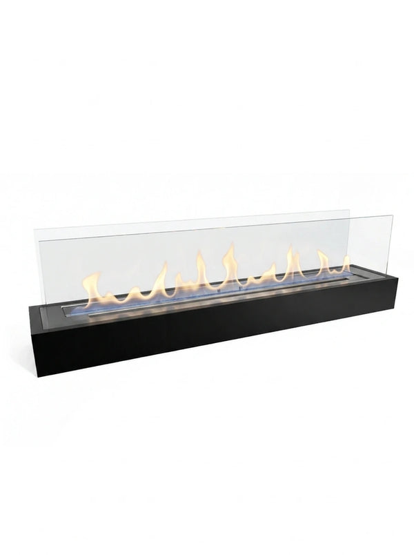 Bioethanol burner insert, 105 cm, lit with a realistic flame, studio hero view