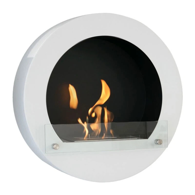 White Round Wall Mounted Bioethanol Fireplace