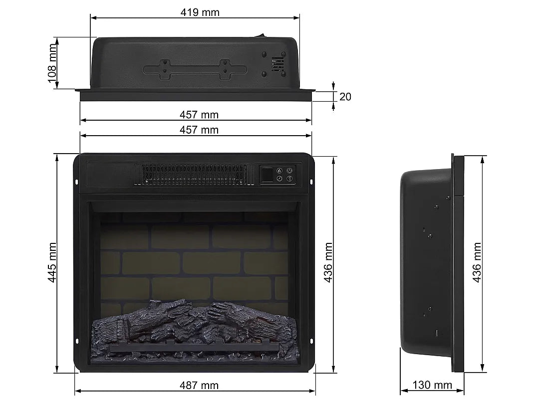 ArtiFlame AF18B - 18" Inserto de Lareira Elétrica Embutida