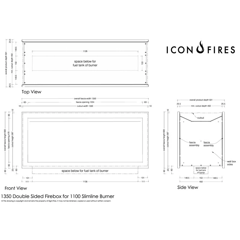 Icon Slimline Firebox SFBDS1350 - Aço