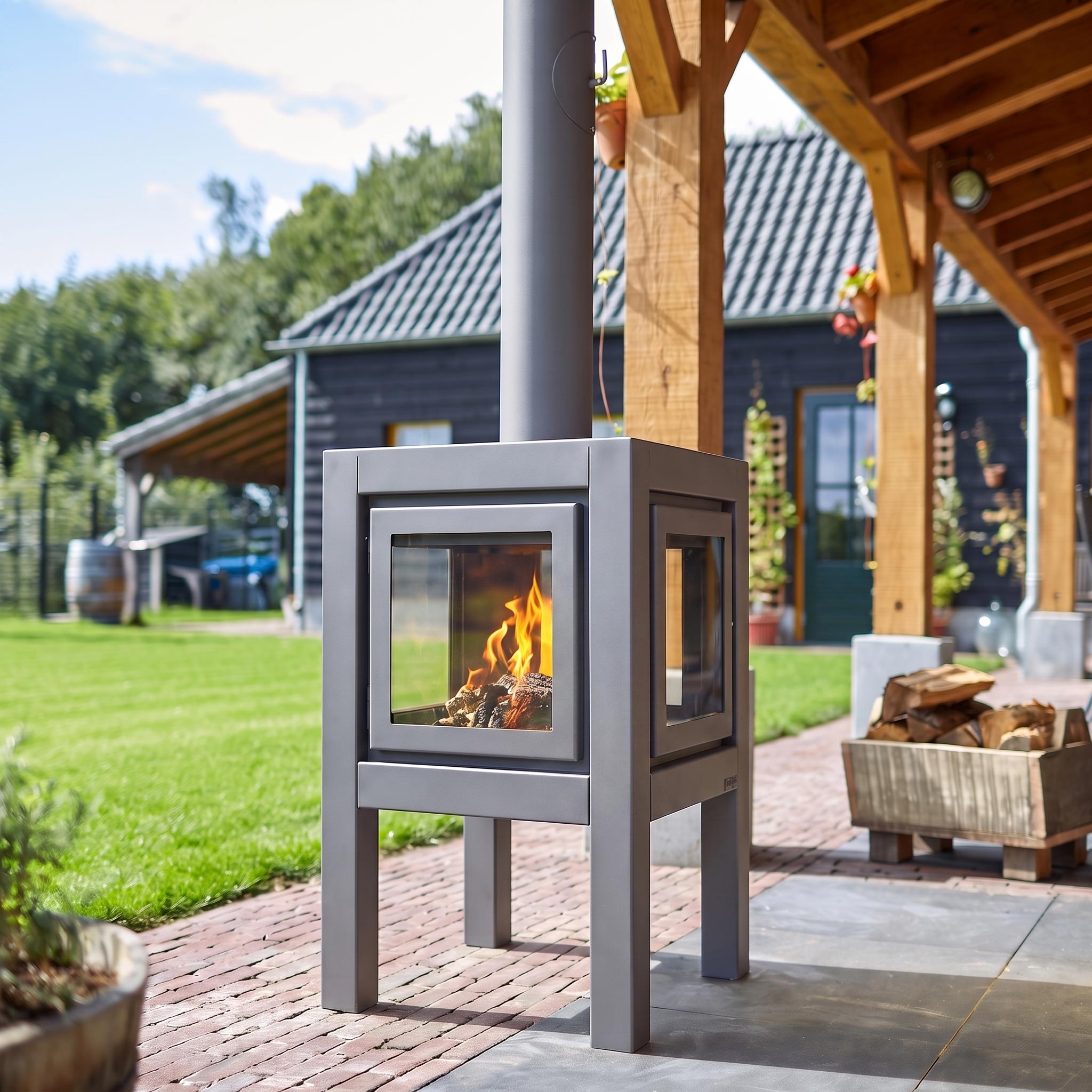 Quaruba Large Outdoor Fireplace - Matte Steel