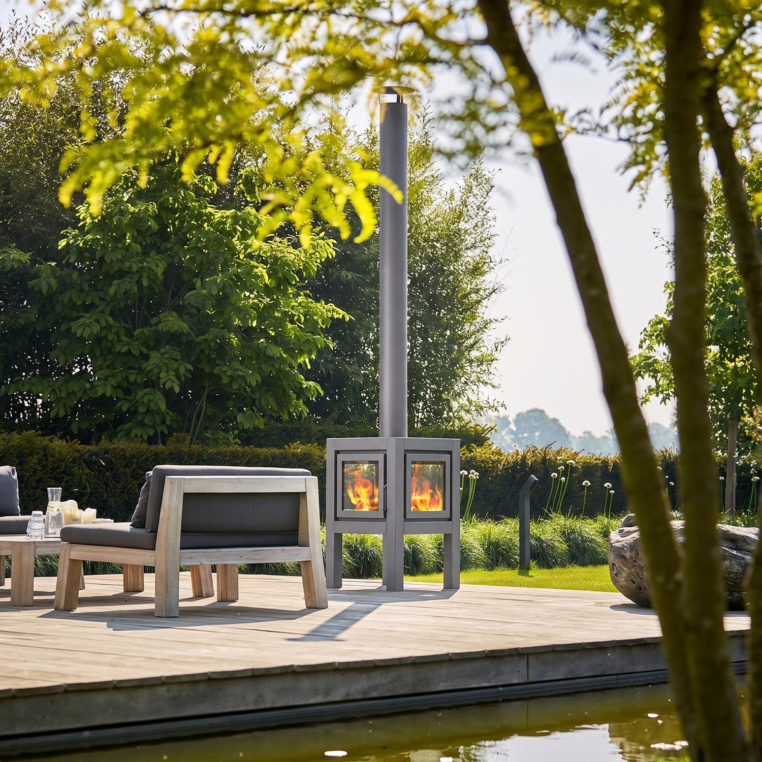 Quaruba Large Outdoor Fireplace - Matte Steel