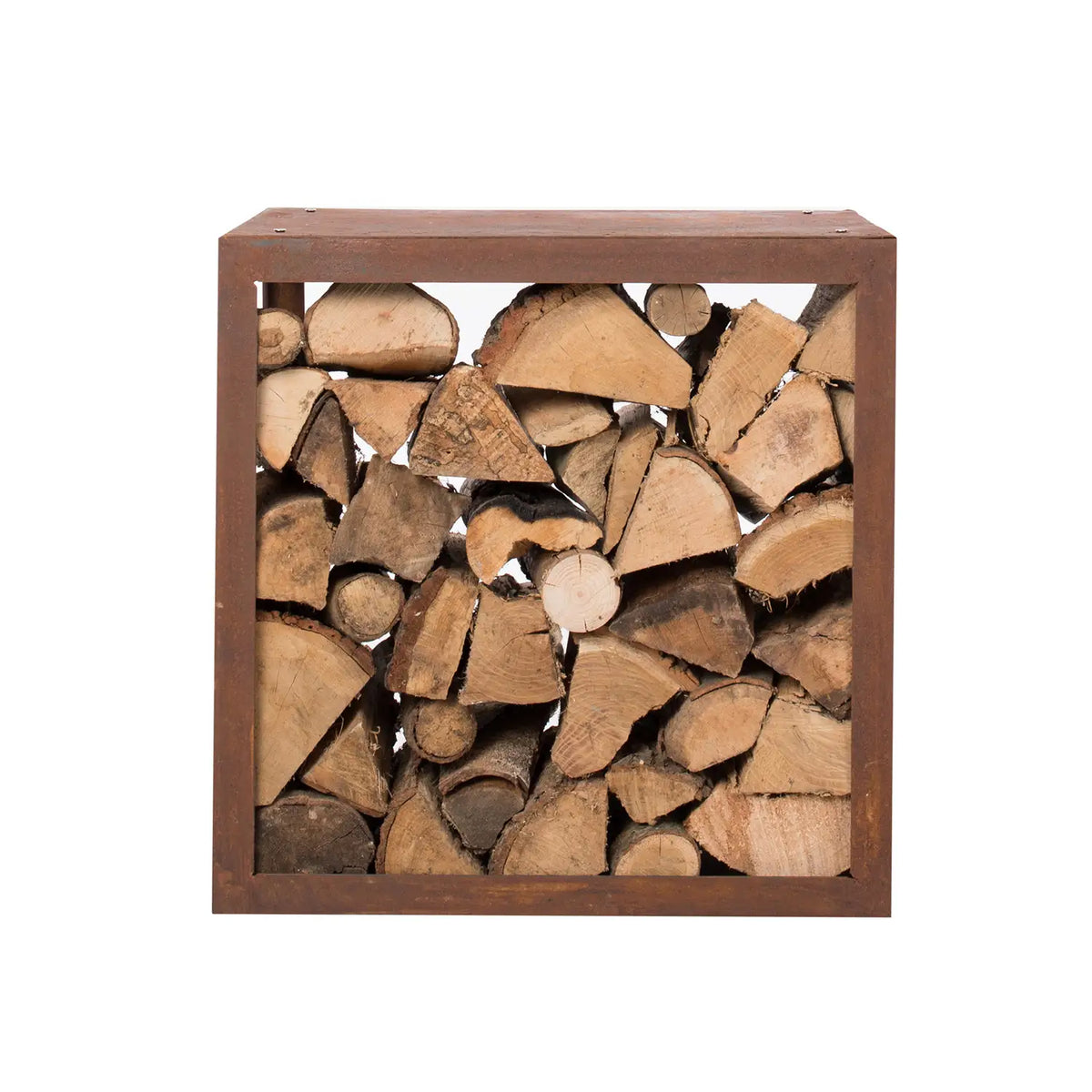 Caixa de Armazenamento de Madeira Aço Corten - 50 cm