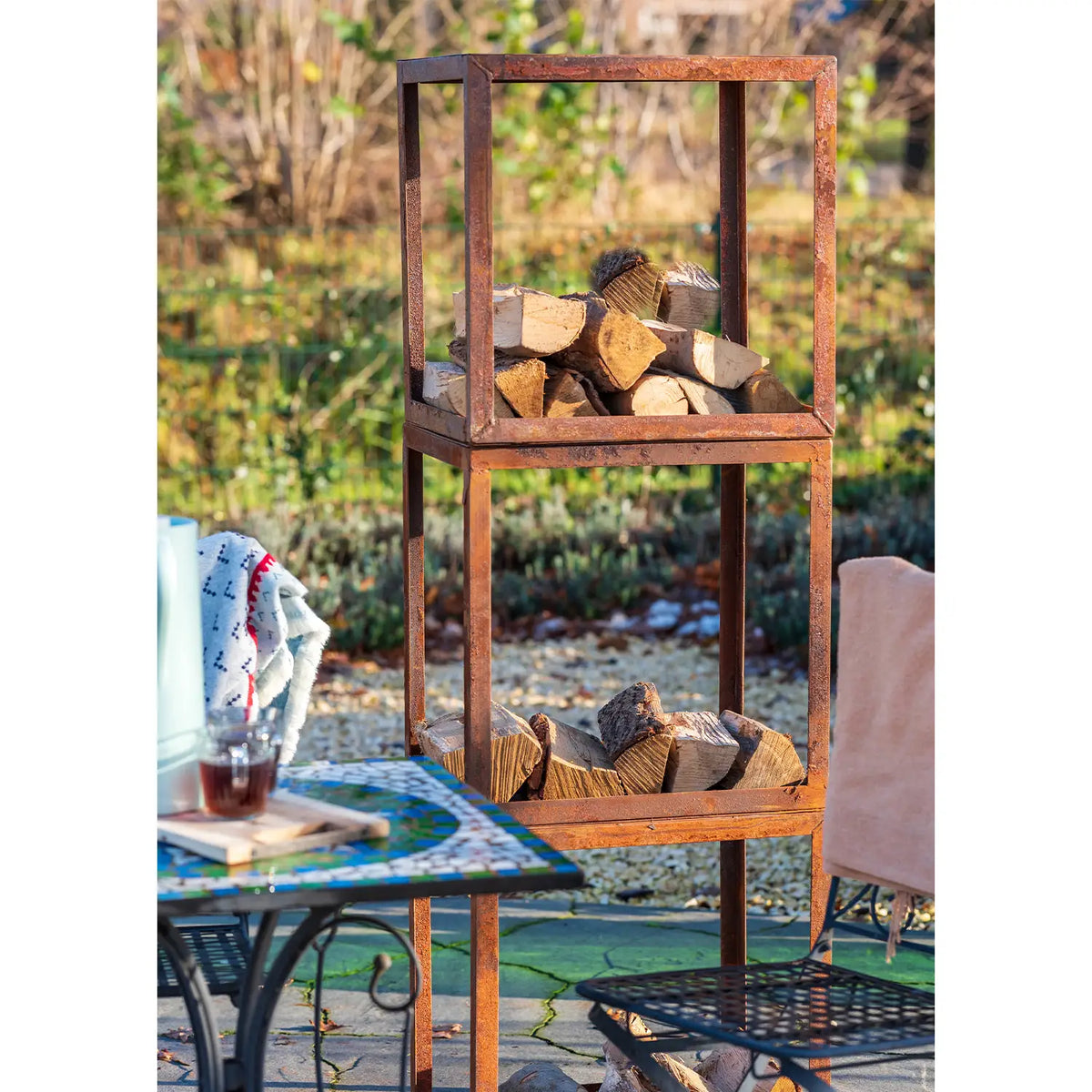 Caixa de Armazenamento de Madeira Aço Corten - 50 cm