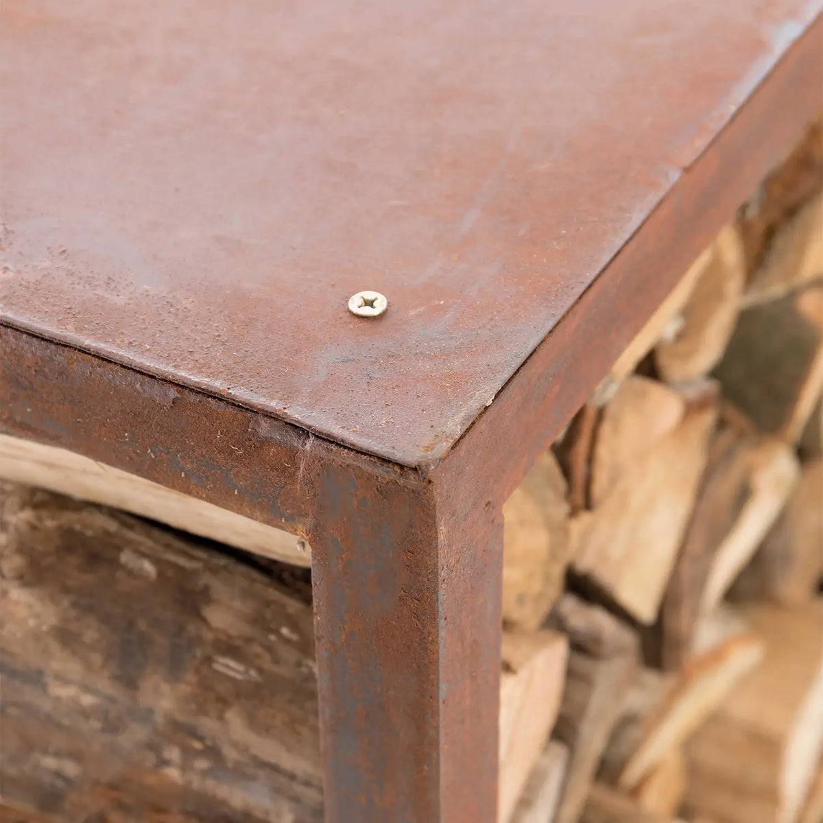 Caixa de Armazenamento de Madeira Aço Corten - 50 cm