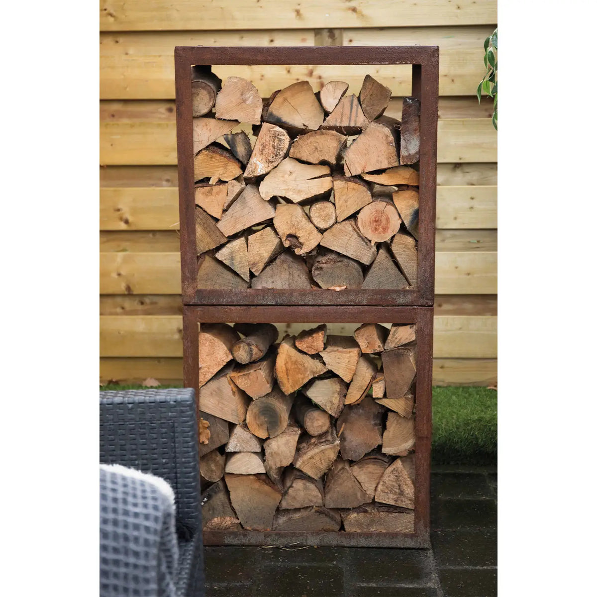 Caixa de Armazenamento de Madeira Aço Corten - 50 cm