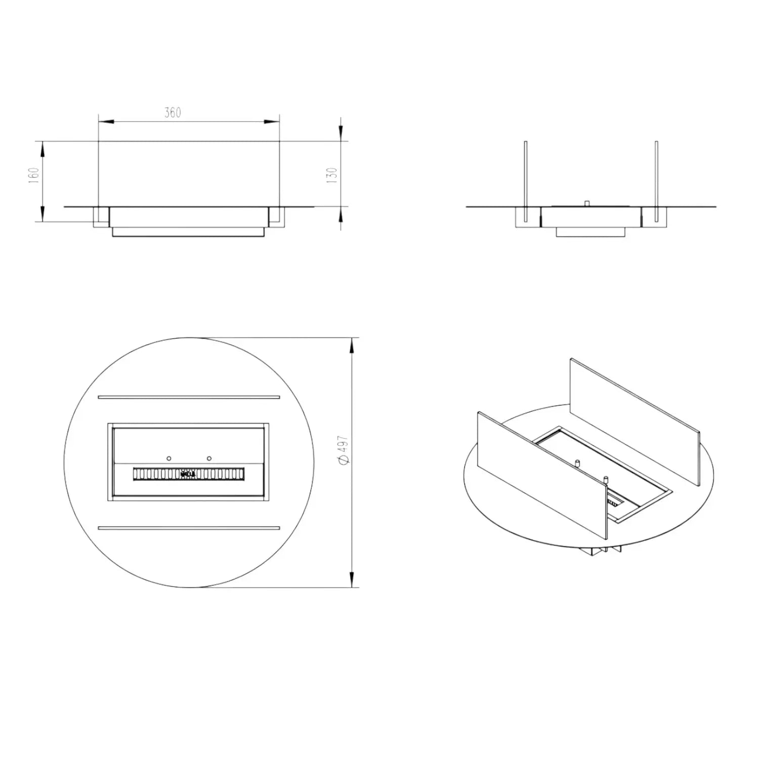 Bioethanol Burner Assembly 497 - Outdoor burner with glass and profile
