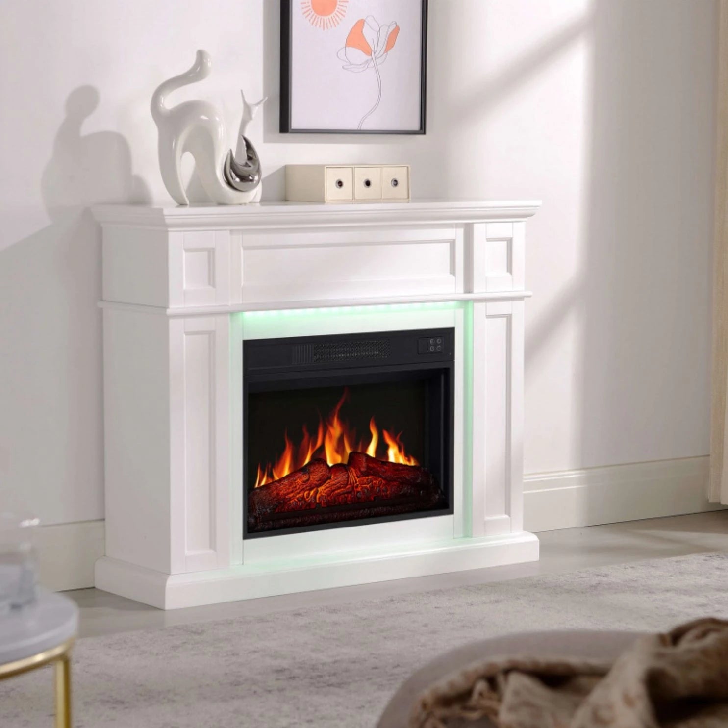 Linz Electric Fireplace - White - LED Lighting