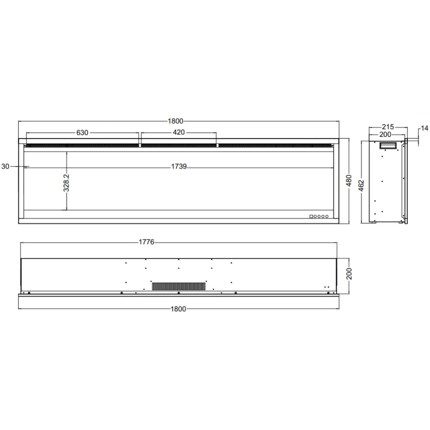 Lareira Elétrica de Parede Royal Pro - Preto - 180 cm