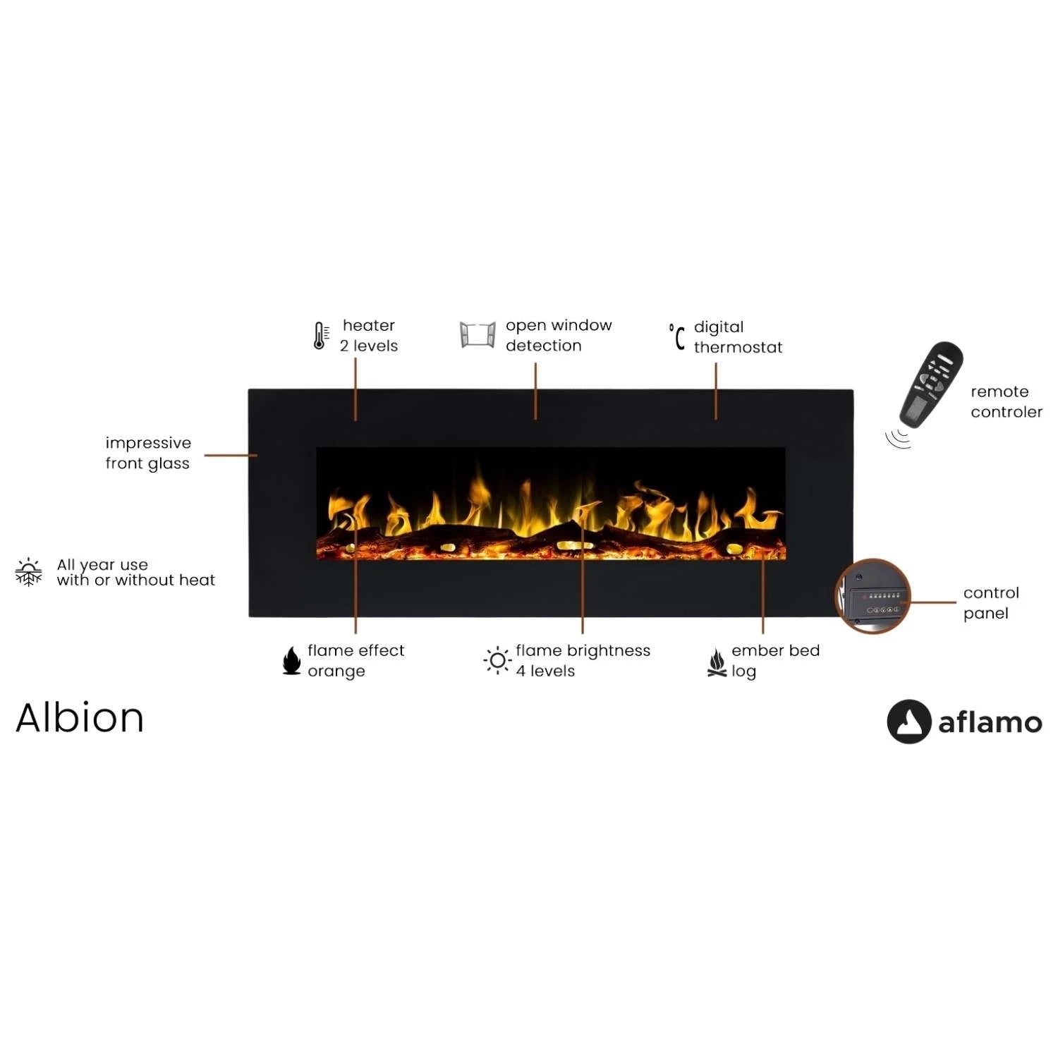 Aflamo Albion 110 cm Lareira Elétrica Preto