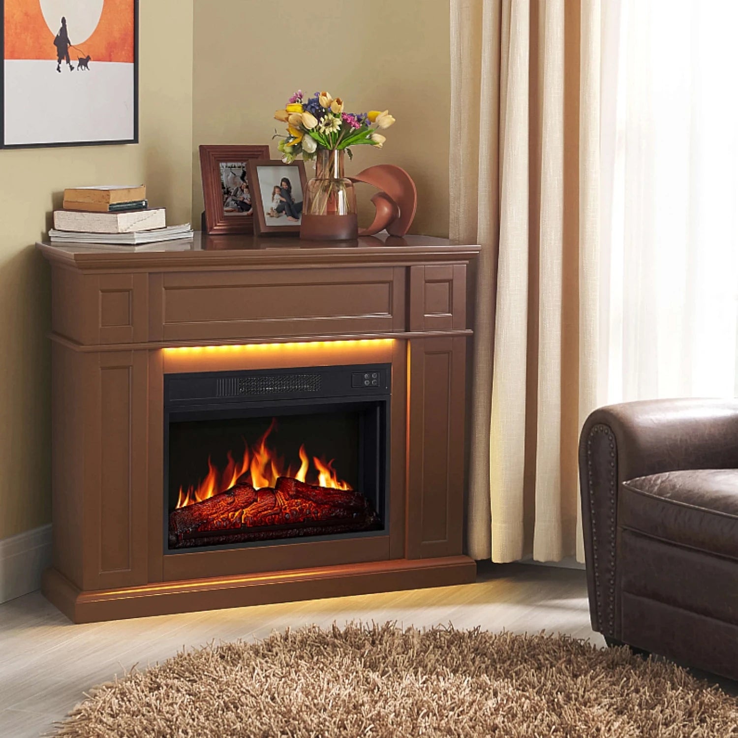 Linz 2-in-1 Electric Fireplace – Brown
