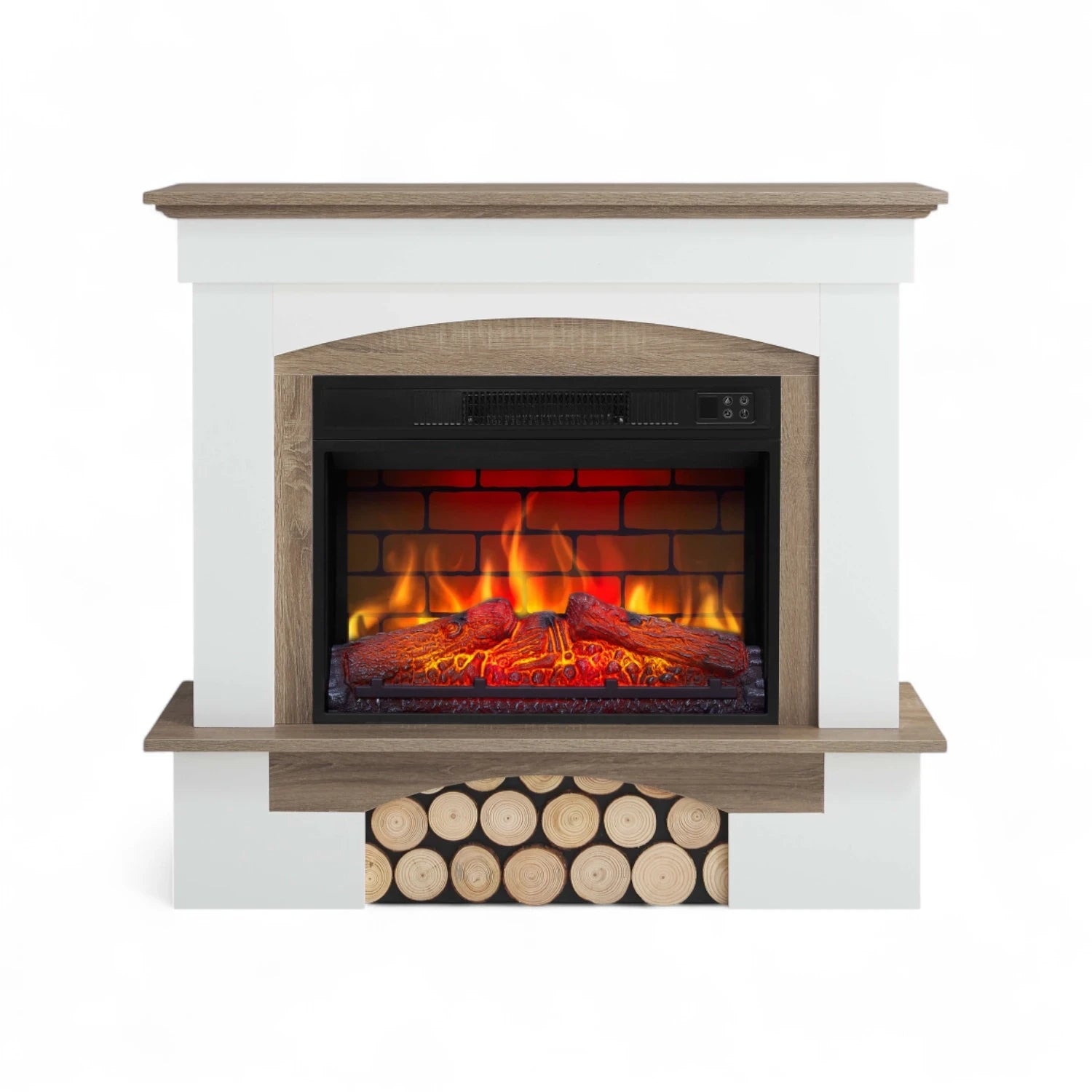 Woodley Electric Fireplace - White/Grey Oak Mantel