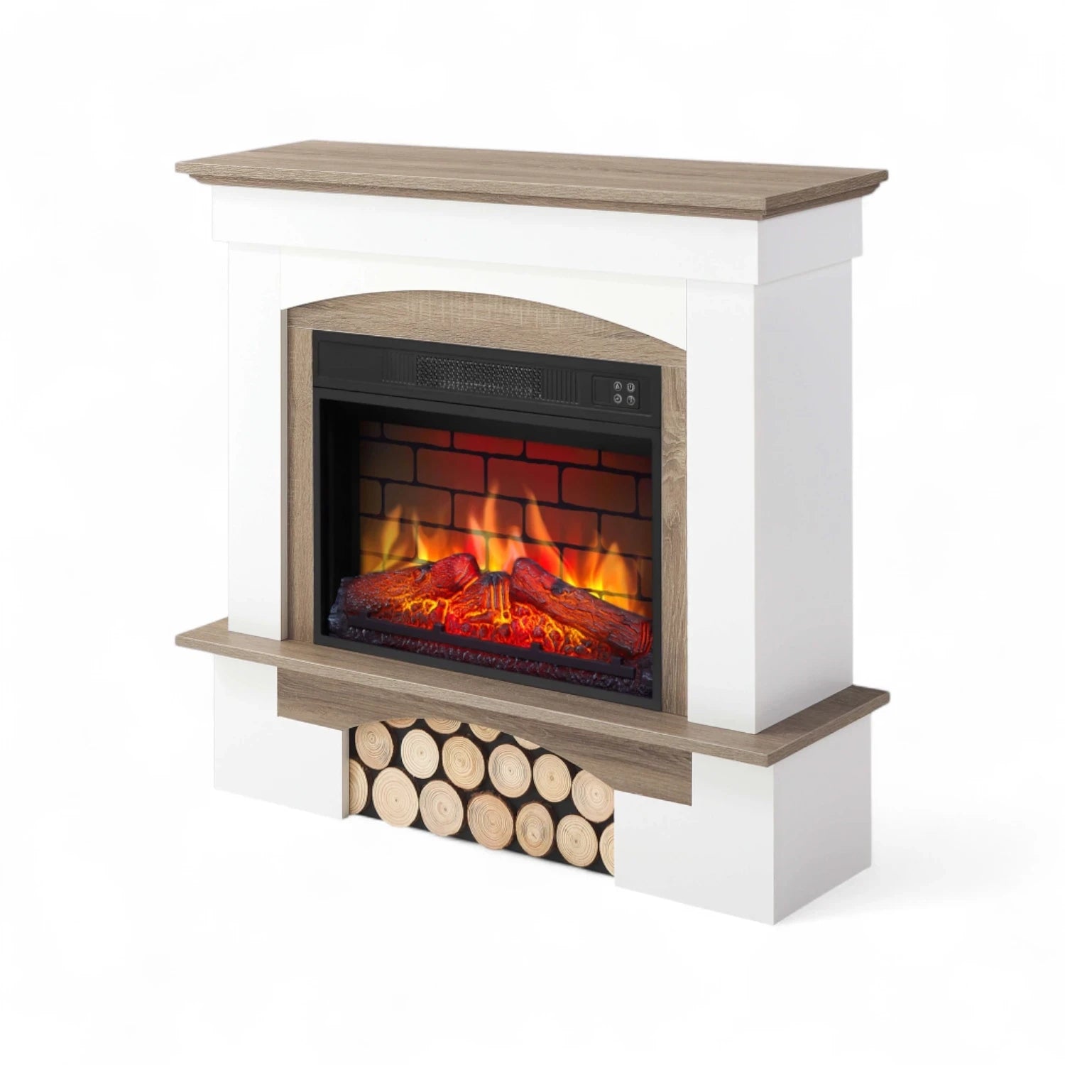 Woodley Electric Fireplace - White/Grey Oak Mantel