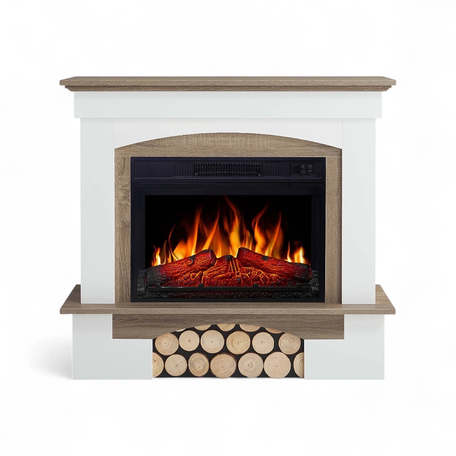 Woodley Electric Fireplace - White/Grey Oak Mantel