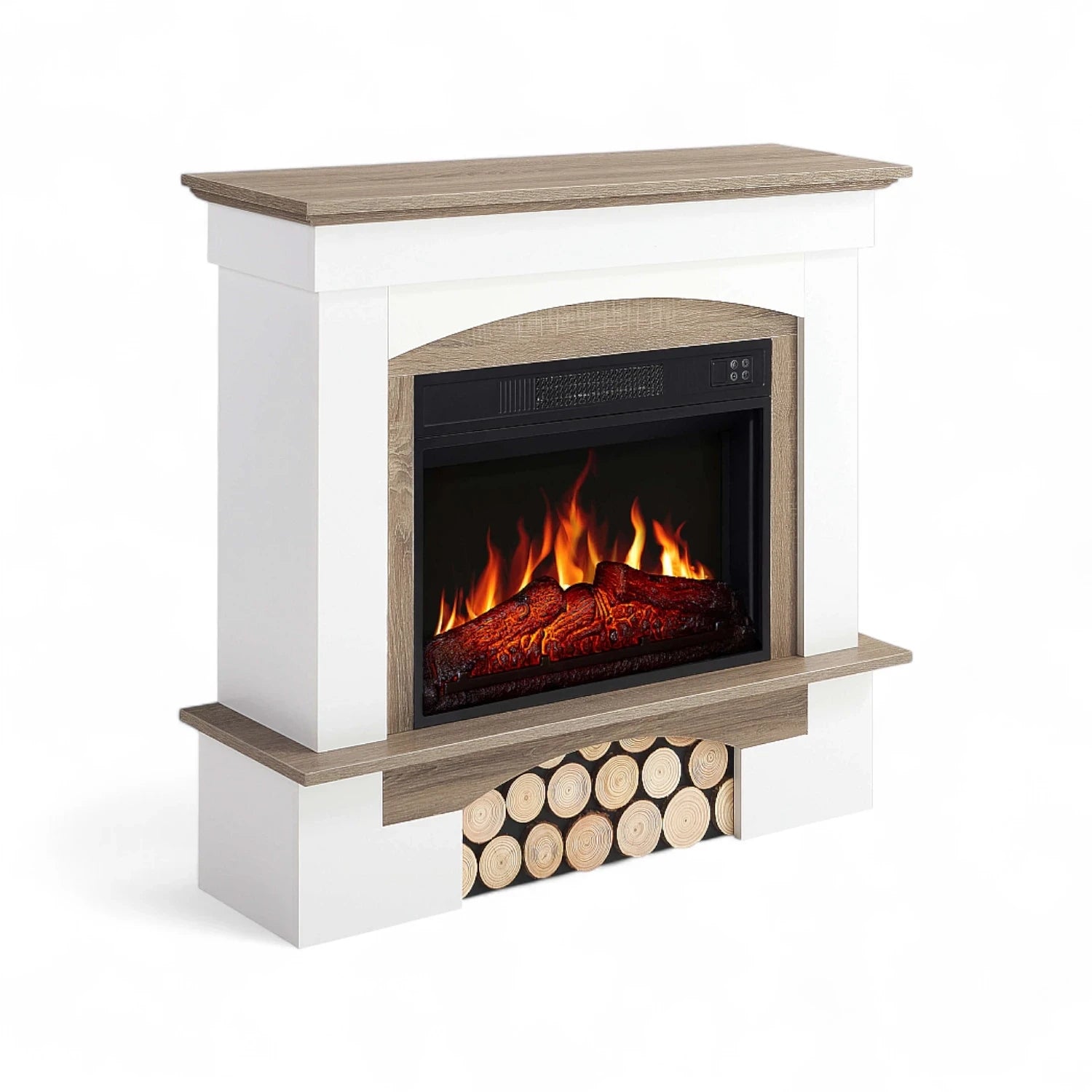 Woodley Electric Fireplace - White/Grey Oak Mantel