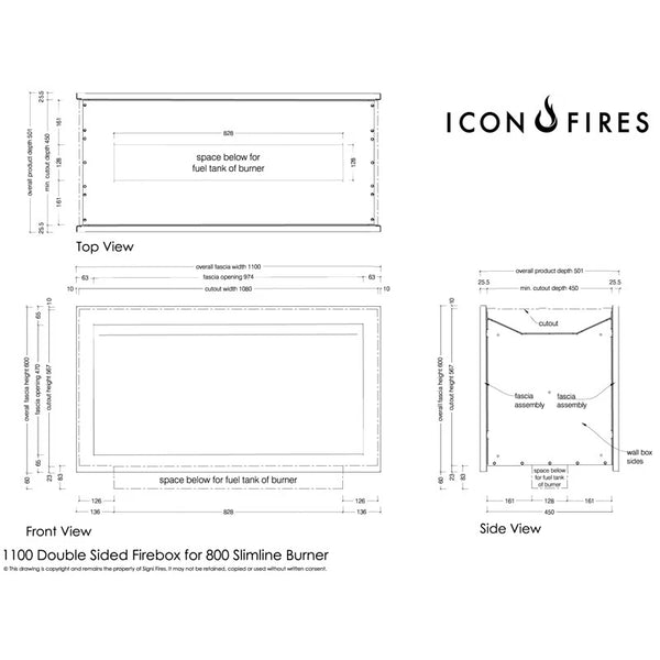 Icon Slimline Firebox FBDS1100 Black
