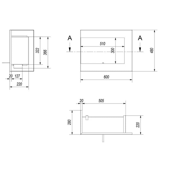 Corner Bio Fireplace 60 cm (Left)