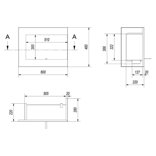 Corner Bio Fireplace 60 cm (Right)