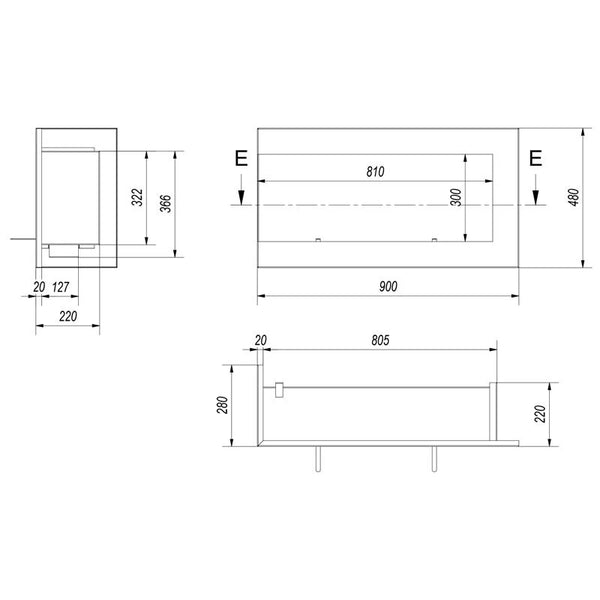 Corner Bio Fireplace 90 cm (Left)