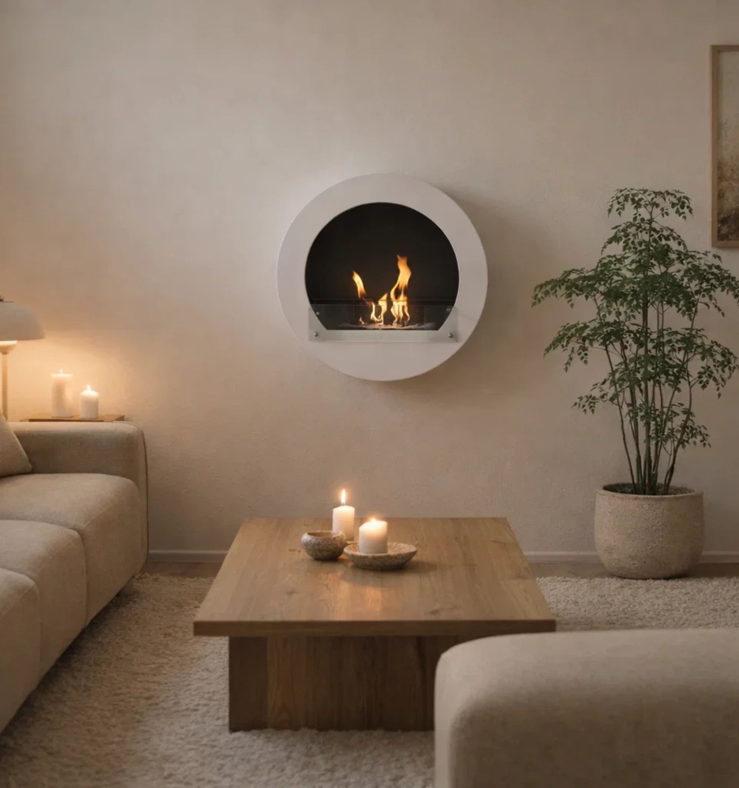 White Round Wall Mounted Bioethanol Fireplace