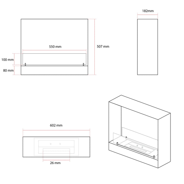 Built-in Bio Fireplace in Black - 60 cm