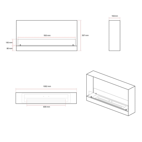 100 cm Built-in See Through Bio Fireplace