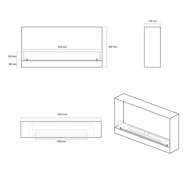 100 cm Built-in Bioethanol Fireplace