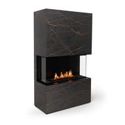 Planika Stone Laurent bioethanol fireplace with a Dekton frame in black marble look