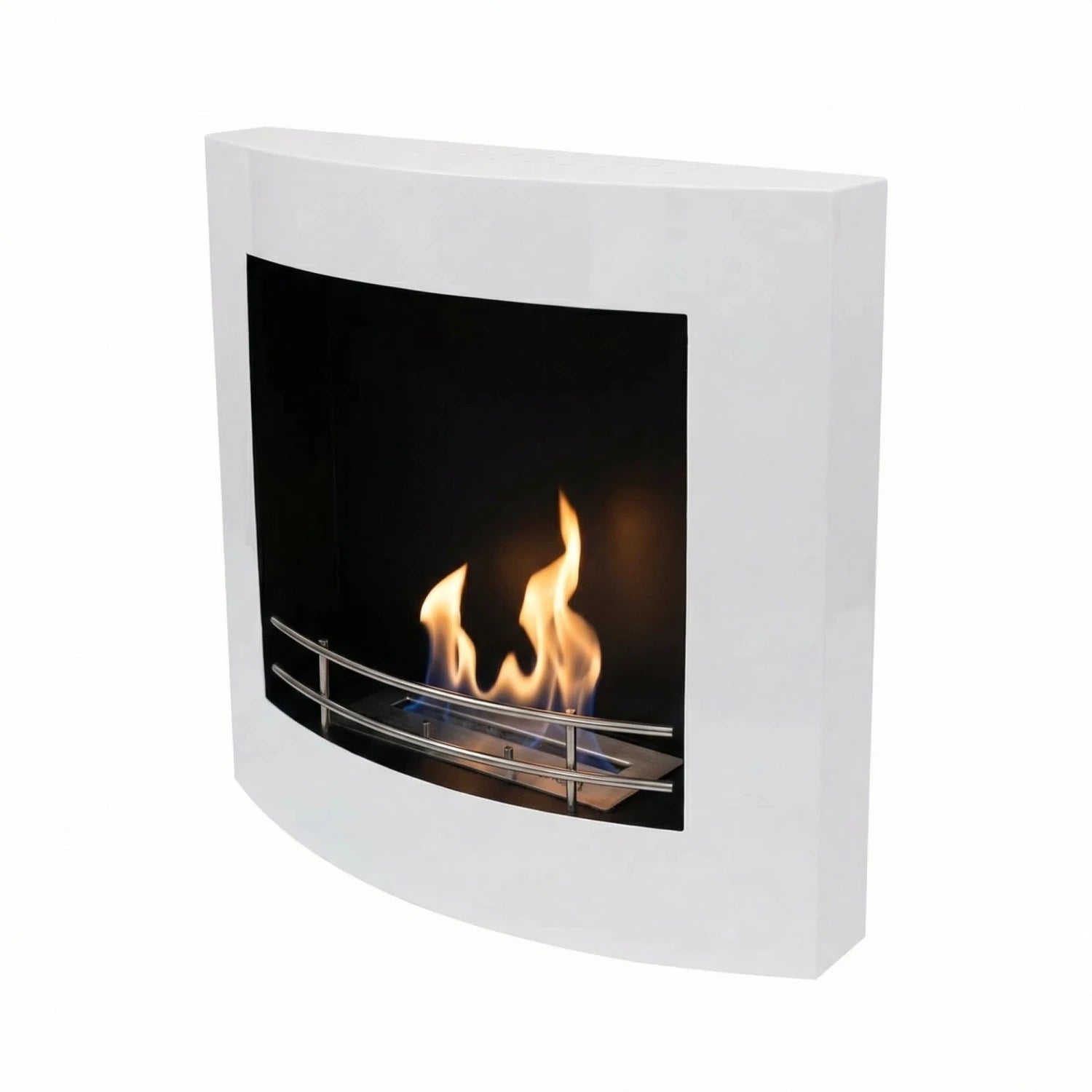 Curved Ethanol Fireplace in White