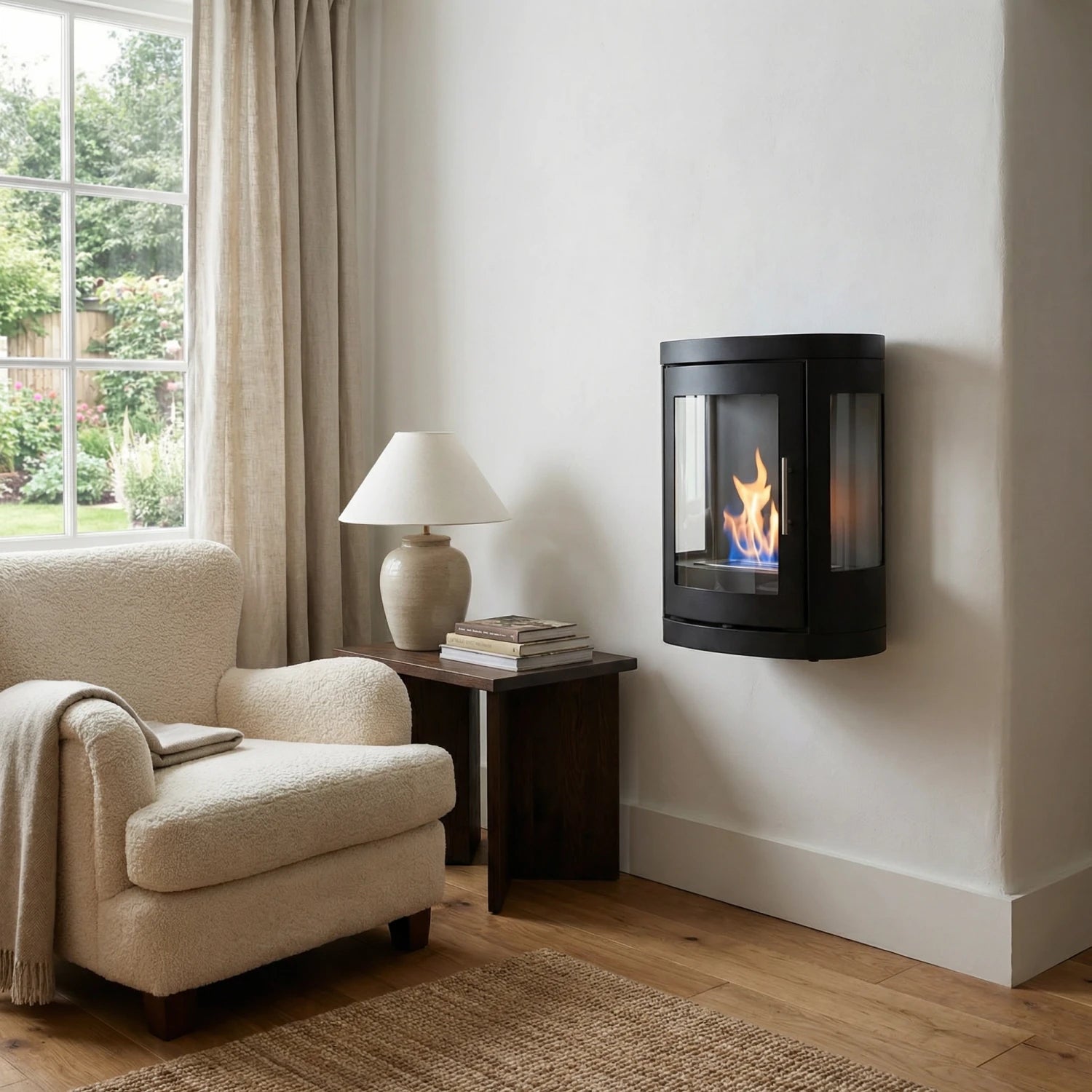 Oregon - Wall-mounted bioethanol wood-burner style fireplace