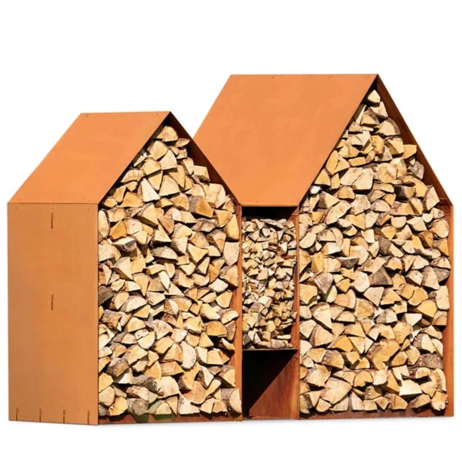 Bruges 2 Houses Log Storage, a practical and stylish way to store firewood in outdoor spaces like gardens and patios