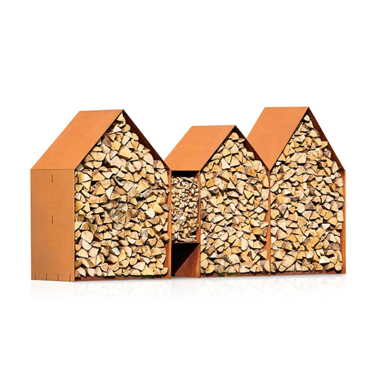 Bruges 3 Houses Log Storage, a spacious and durable solution for storing firewood in outdoor spaces like gardens and patios.