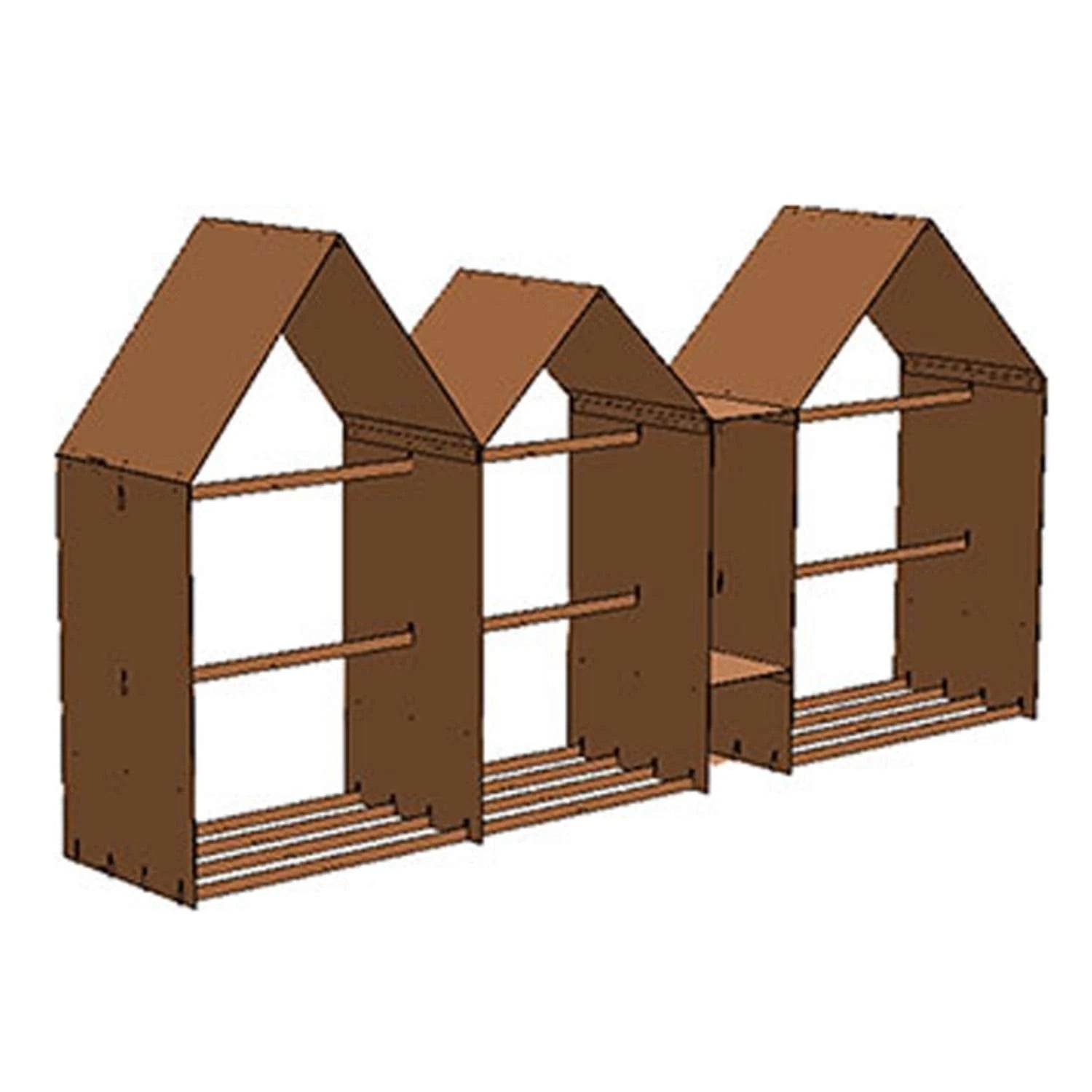 Bruges 3 Houses Log Storage, a spacious and durable solution for storing firewood in outdoor spaces like gardens and patios.