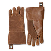 BBQ gloves in dark brown leather, offering heat resistance and comfort for grilling.