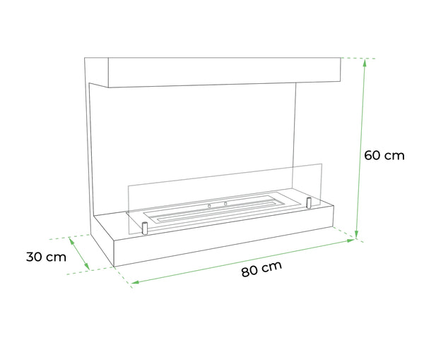 Dakota - Lareira de Parede de 80 cm com 3 Lados - Branco
