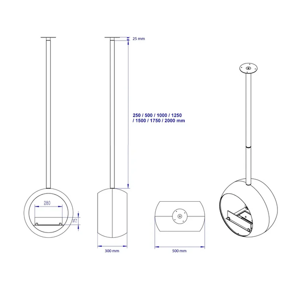 Edmonton 2-sided Suspended Bioethanol Fireplace