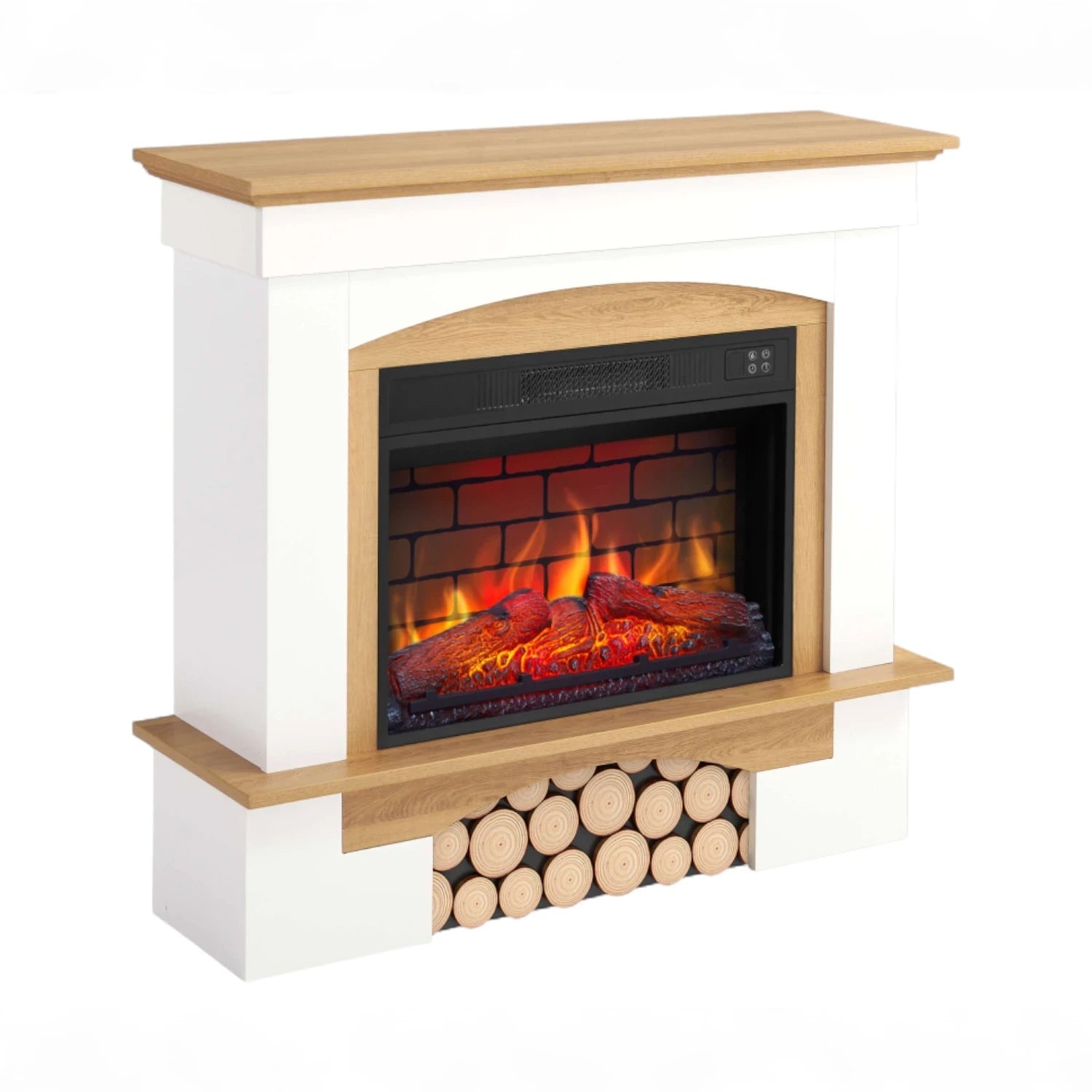 Woodley Electric Fireplace – White/Natural Oak Mantel
